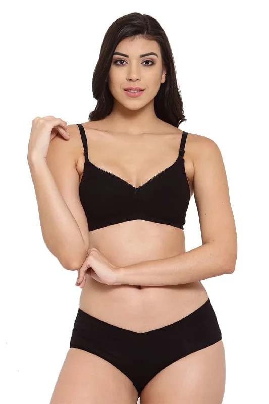 Push - up bras to add cleavage and lift Organic Cotton Antimicrobial Padded t-shirt Bra & Panty Set-ISBP104_IMP102-Black- Push - up bras to add cleavage and lift Organic Cotton Antimicrobial Padded t-shirt Bra & Panty Set-ISBP104_IMP102-Black-
