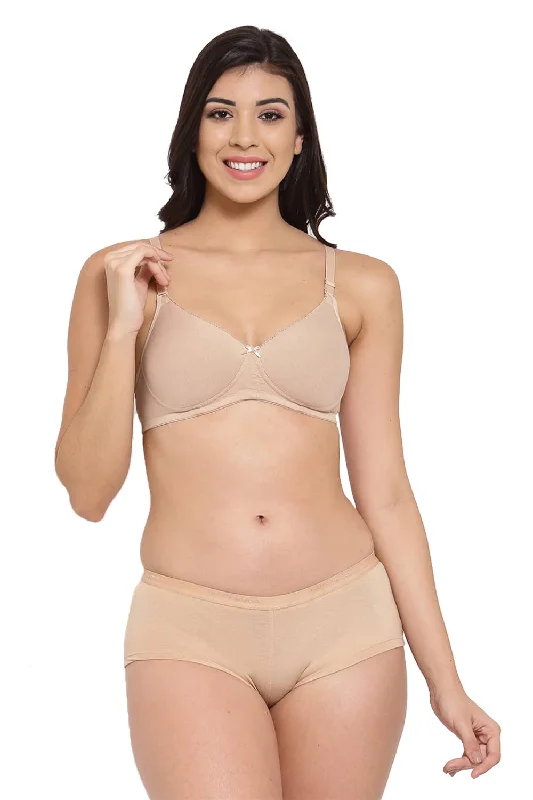 Bra with a memory foam cup for a customized fit Organic Cotton Antimicrobial Padded t-shirt Bra & Panty Set-ISBP104_ISP038-Skin- Bra with a memory foam cup for a customized fit Organic Cotton Antimicrobial Padded t-shirt Bra & Panty Set-ISBP104_ISP038-Skin-