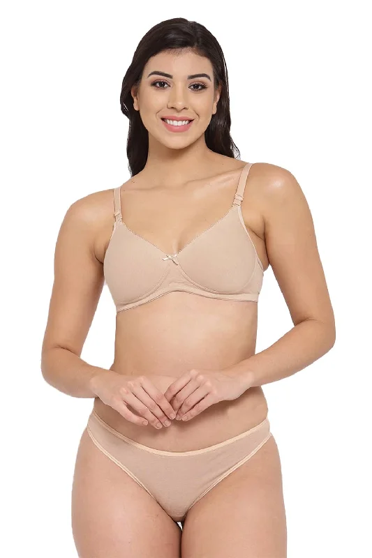 Polyester bras with moisture - wicking properties Organic Cotton Antimicrobial Padded t-shirt Bra & Panty Set-ISBP104_ISP054-Skin- Polyester bras with moisture - wicking properties Organic Cotton Antimicrobial Padded t-shirt Bra & Panty Set-ISBP104_ISP054-Skin-
