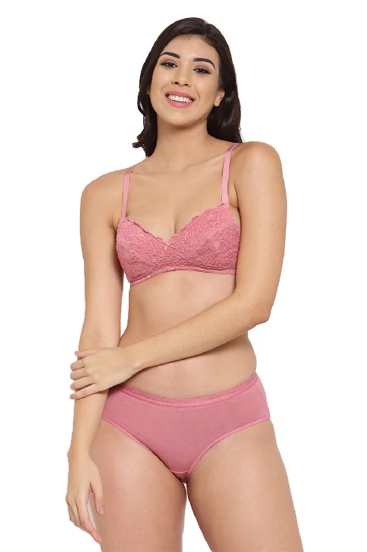 Bra with a high - cut cup for more coverage and support Organic Cotton Antimicrobial Padded Laced Bra & Panty-ISBP106_ISP002-Mauve- Bra with a high - cut cup for more coverage and support Organic Cotton Antimicrobial Padded Laced Bra & Panty-ISBP106_ISP002-Mauve-