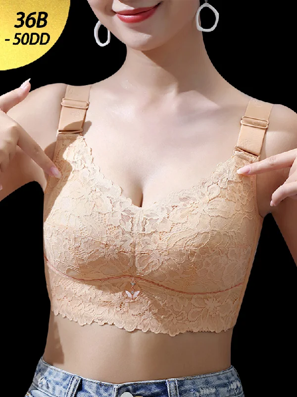Bra with a plus - size underwire for enhanced support Lace Design Lightweight Wire-Free Minimizer Bra Bra with a plus - size underwire for enhanced support Lace Design Lightweight Wire-Free Minimizer Bra