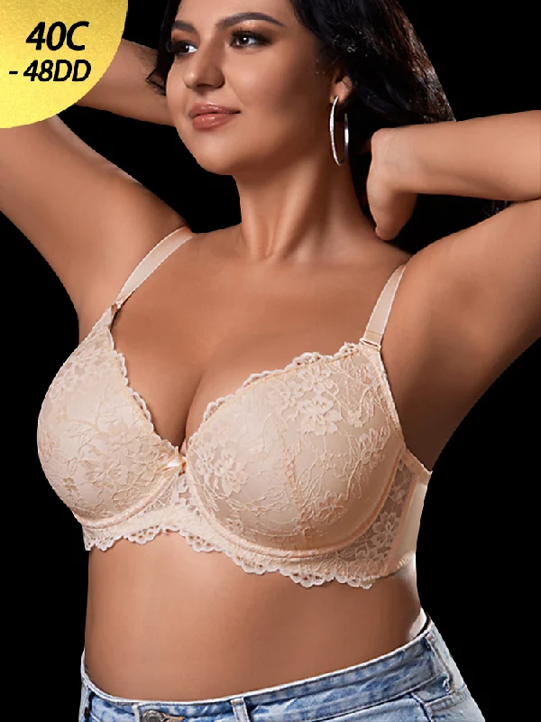 Bra with a shiny finish for a glamorous effect​ Sexy Lace Push Up Minimizer Bra with Underwire