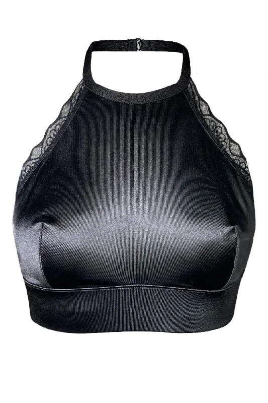 Unpadded bras for a natural and lightweight feel​ Valessa Gloss Black halter bra