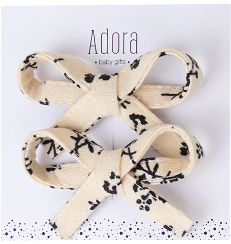 Adora Mini Corduroy Bow Clip Set - Cream Floral