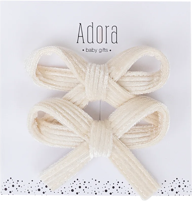 Adora Mini Corduroy Bow Clip Set - Vanilla Corduroy