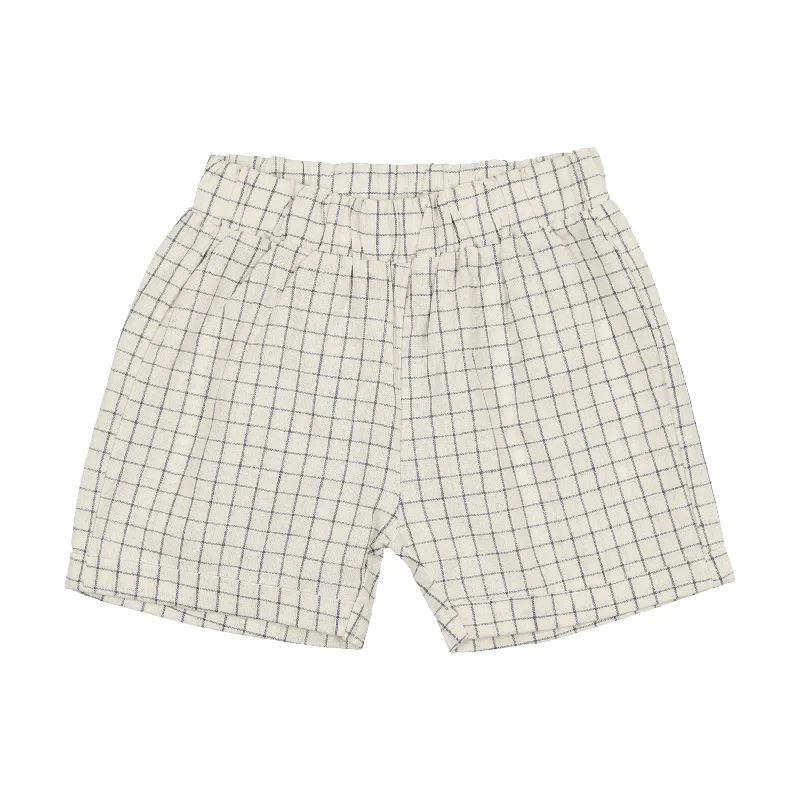 Analogie Linen Pull On Shorts - Blue Check