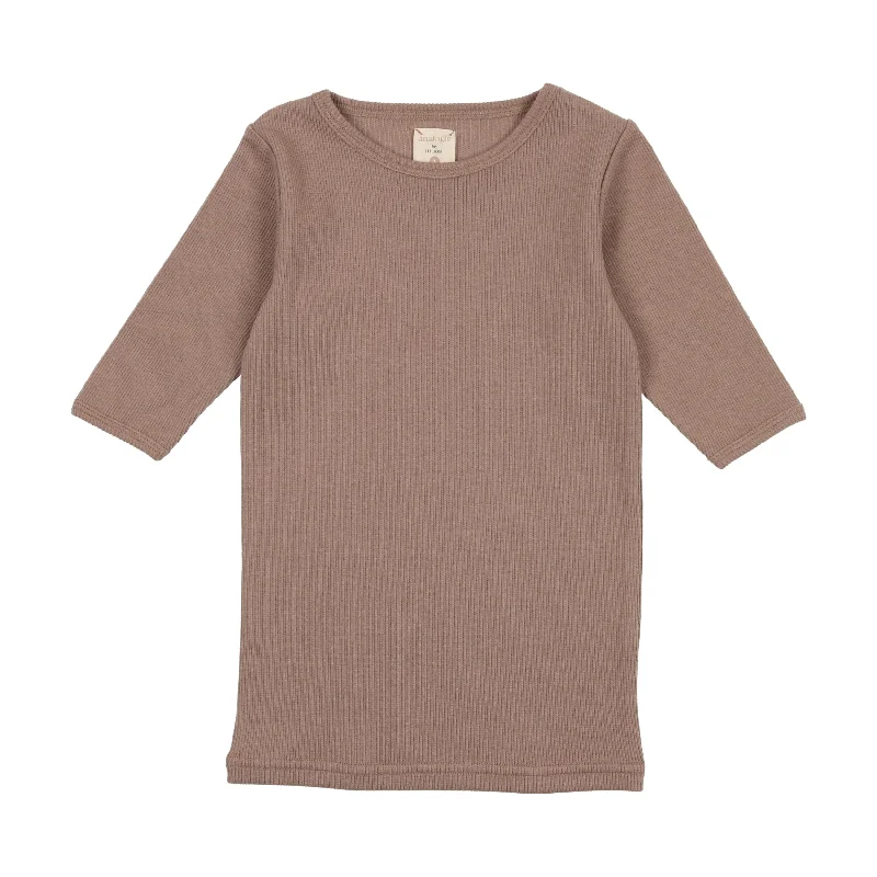 Analogie Ribbed Big Girls T-Shirt Three Quarter Sleeve - Tan