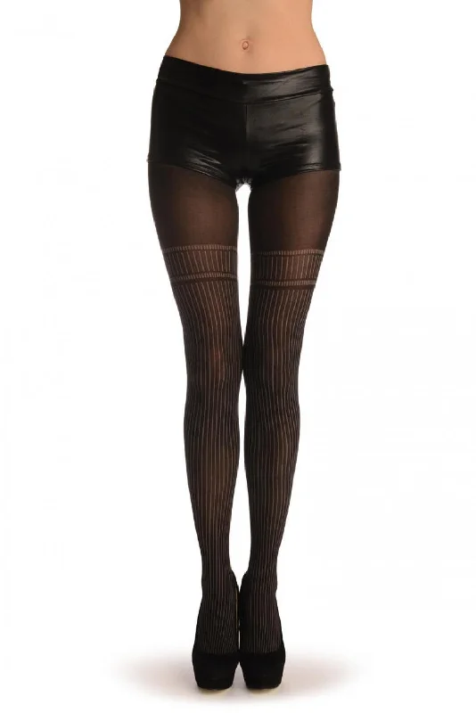 Dark Grey Faux With Pinstripes Stockings