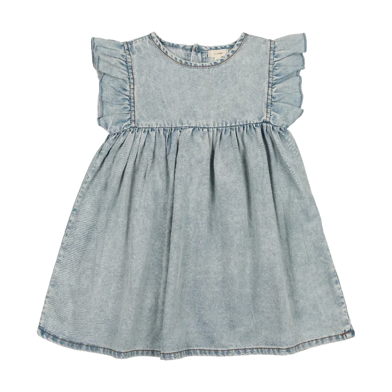 Lil Legs Flutter Dress Short Sleeve - Stone Wash