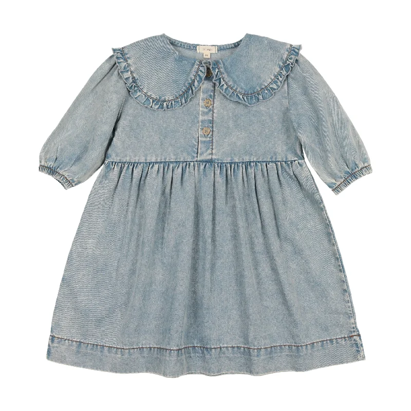 Lil Legs Oversized Collar Dress Three Quarter Sleeve - Stone Wash