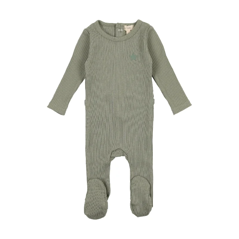 Lil Legs Ribbed Footie - Green Star