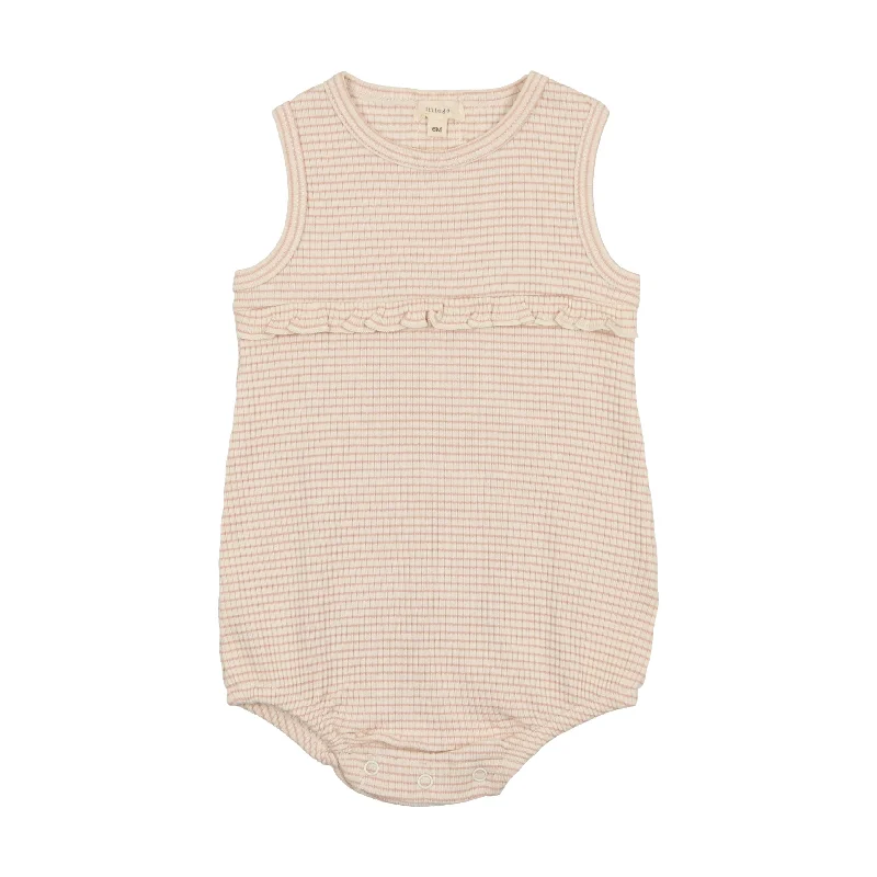 Lil Legs Ribbed Girls Ruffle Romper - Pink Stripe