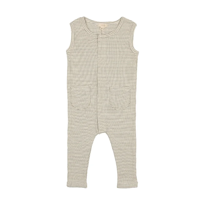 Lil Legs Ribbed Pocket Romper Long - Green Stripe