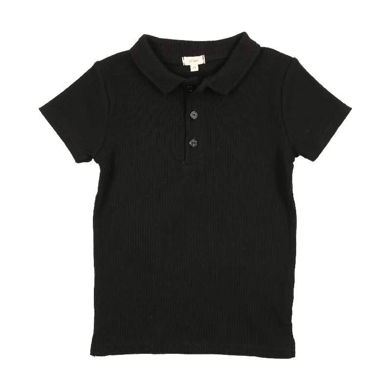 Lil Legs Ribbed Polo Short Sleeve - Black