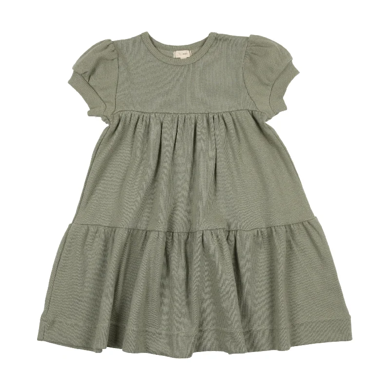 Lil Legs Ribbed Puff Sleeve Dress Short Sleeve - Green