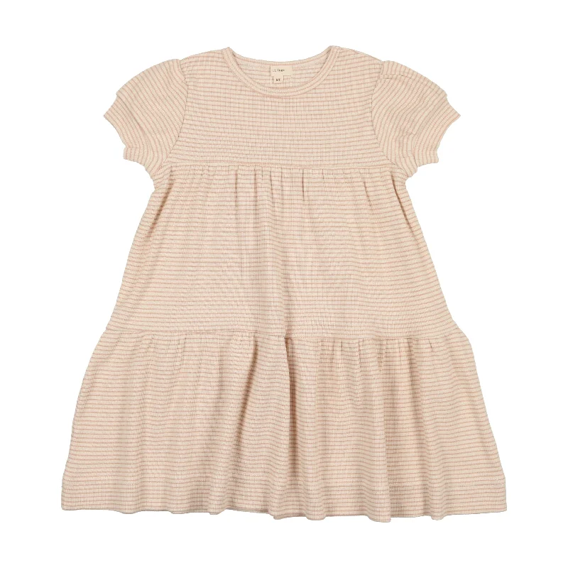 Lil Legs Ribbed Puff Sleeve Dress Short Sleeve - Pink Stripe