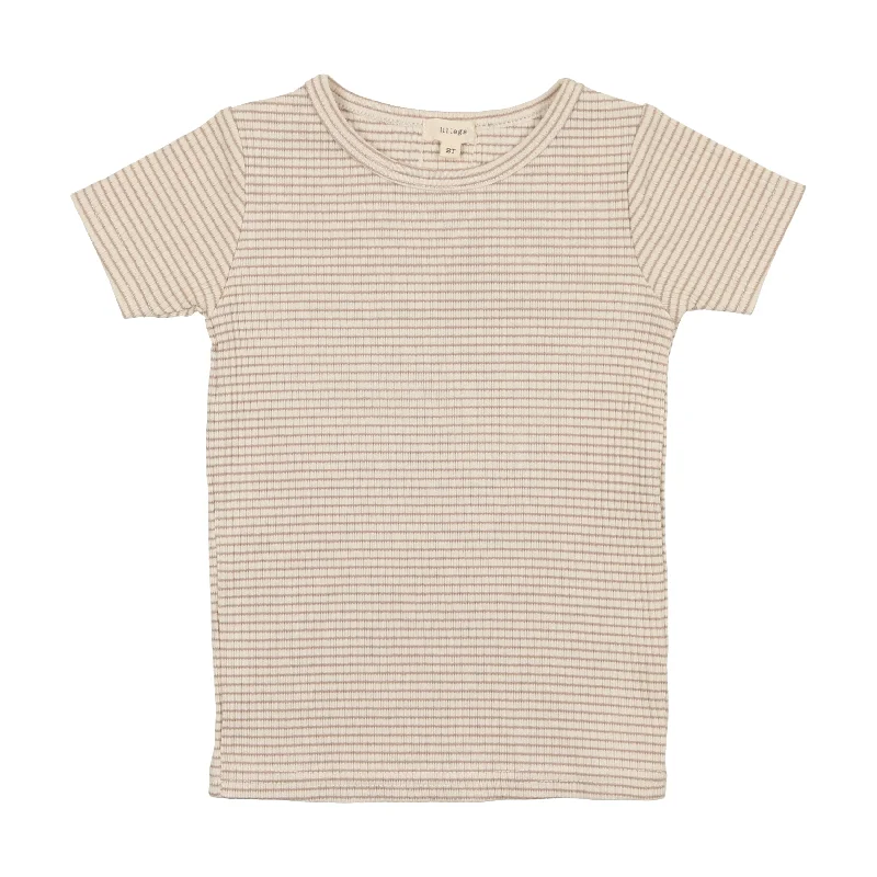 Lil Legs Ribbed T-Shirt Short Sleeve - Tan Stripe