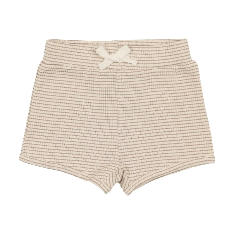 Lil Legs Ribbed Track Shorts - Tan Stripe