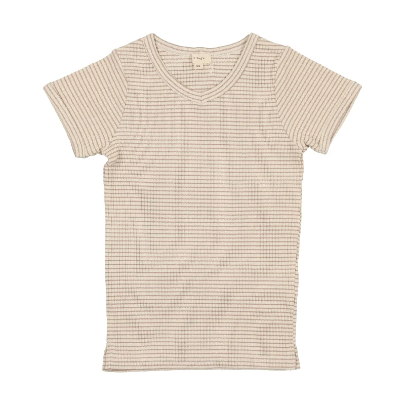 Lil Legs Ribbed V-Tee - Tan Stripe