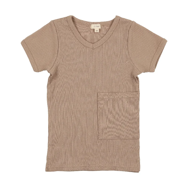 Lil Legs Ribbed V-Tee with Pocket - Tan