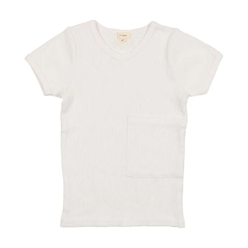 Lil Legs Ribbed V-Tee with Pocket - White