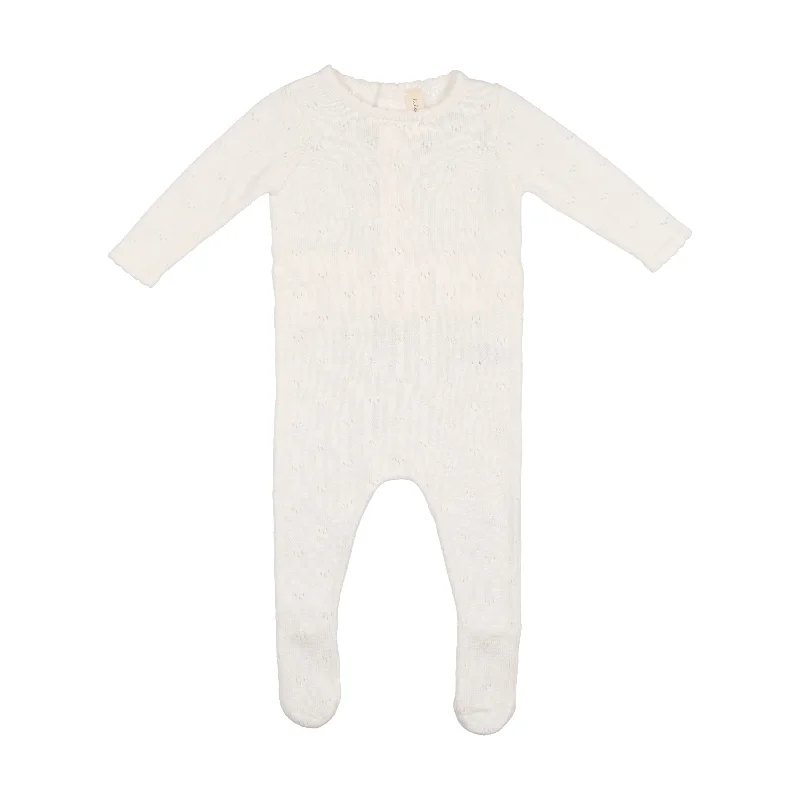 Lilette Pointelle Knit Footie - White