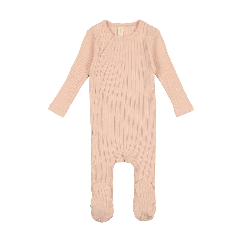 Lilette Side Snap Ribbed Footie - Peach