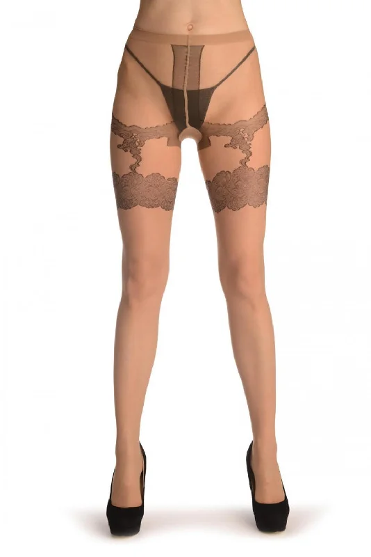 Nude With Floral Faux Suspender Garter